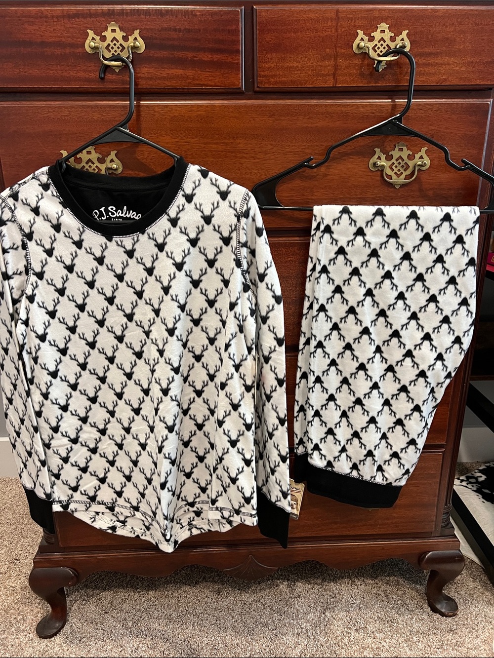PJ Salvage Black & White Reindeer Pajama Set. Soft light weight fleece
